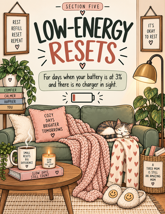 Low Energy Resets for Moms | 5-Minute Printable Worksheets for Exhaustion, Burnout, Low Motivation & Survival Mode