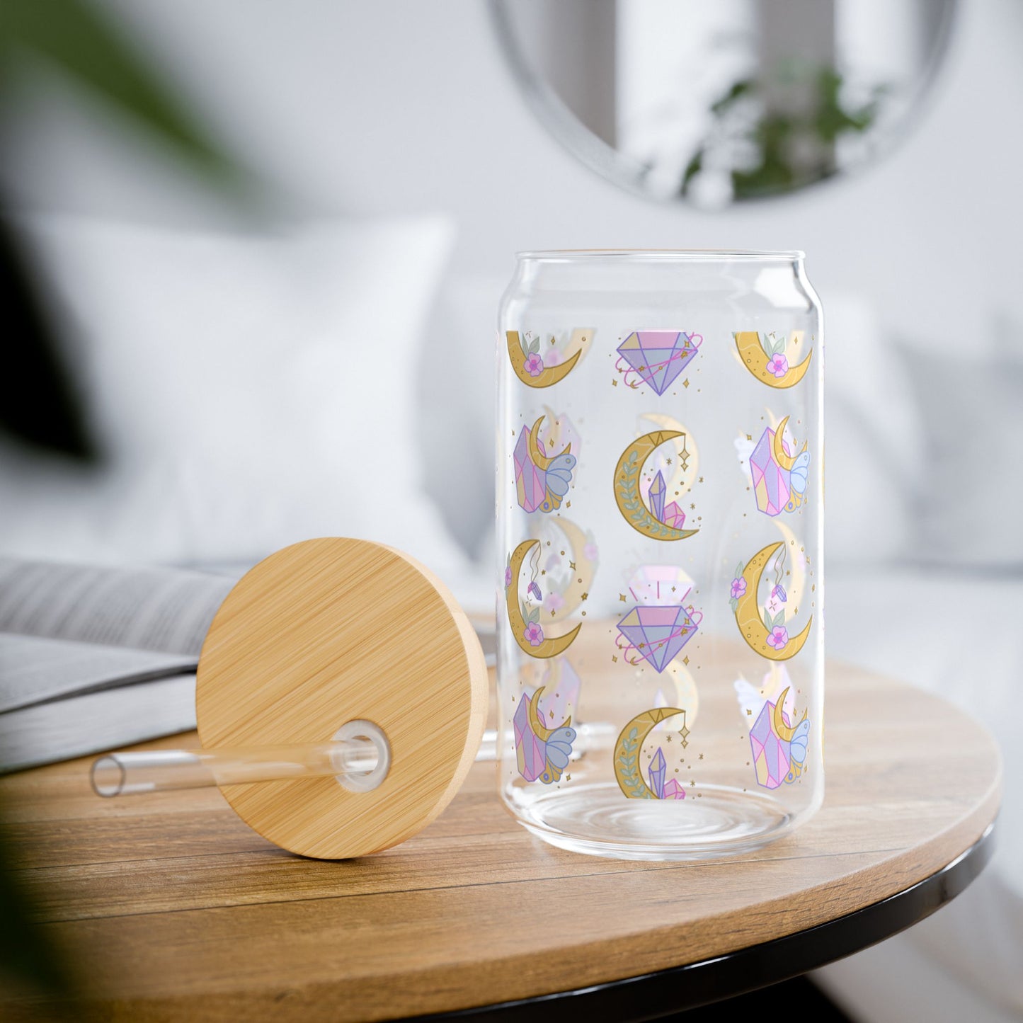 Cosmic Reflections Glass Cup - with Bamboo Lid & Straw
