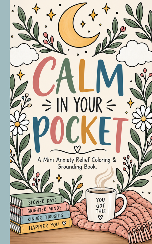 Calm in Your Pocket – 5x8 Printable Anxiety Relief Coloring Book & Grounding Worksheets | 50-Page Digital Download