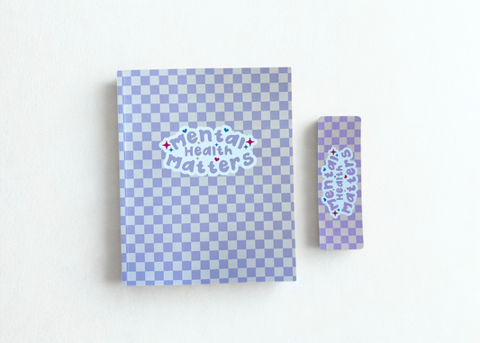 Mental Health Matters Notebook & Bookmark – Lavender Checkerboard
