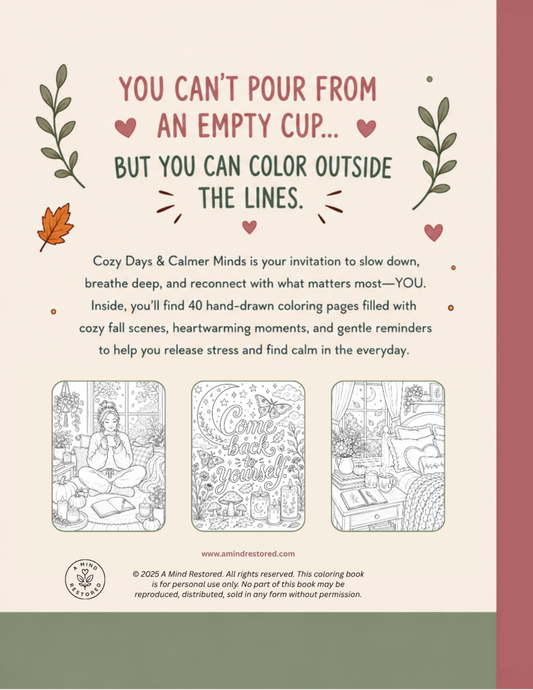 Cozy Days & Calmer Minds: Printable Fall Coloring Book | Cozy Self-Care & Stress Relief Digital Download