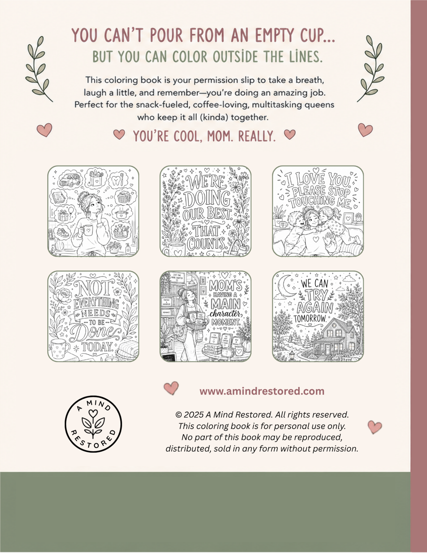 Mom Needs a Minute: Printable Coloring Book for Moms | Stress Relief & Self-Care Digital Download