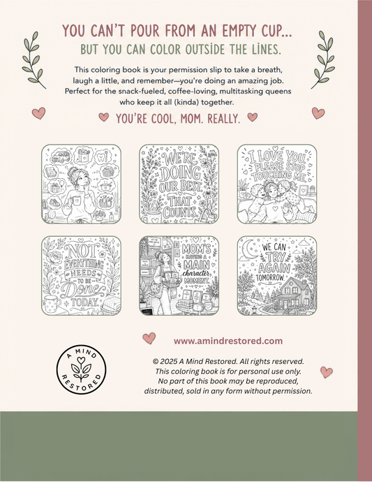 Mom Needs a Minute: Printable Coloring Book for Moms | Stress Relief & Self-Care Digital Download