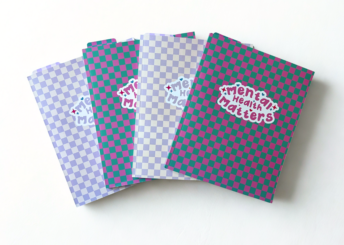 Mental Health Matters Notebook & Bookmark – Lavender Checkerboard