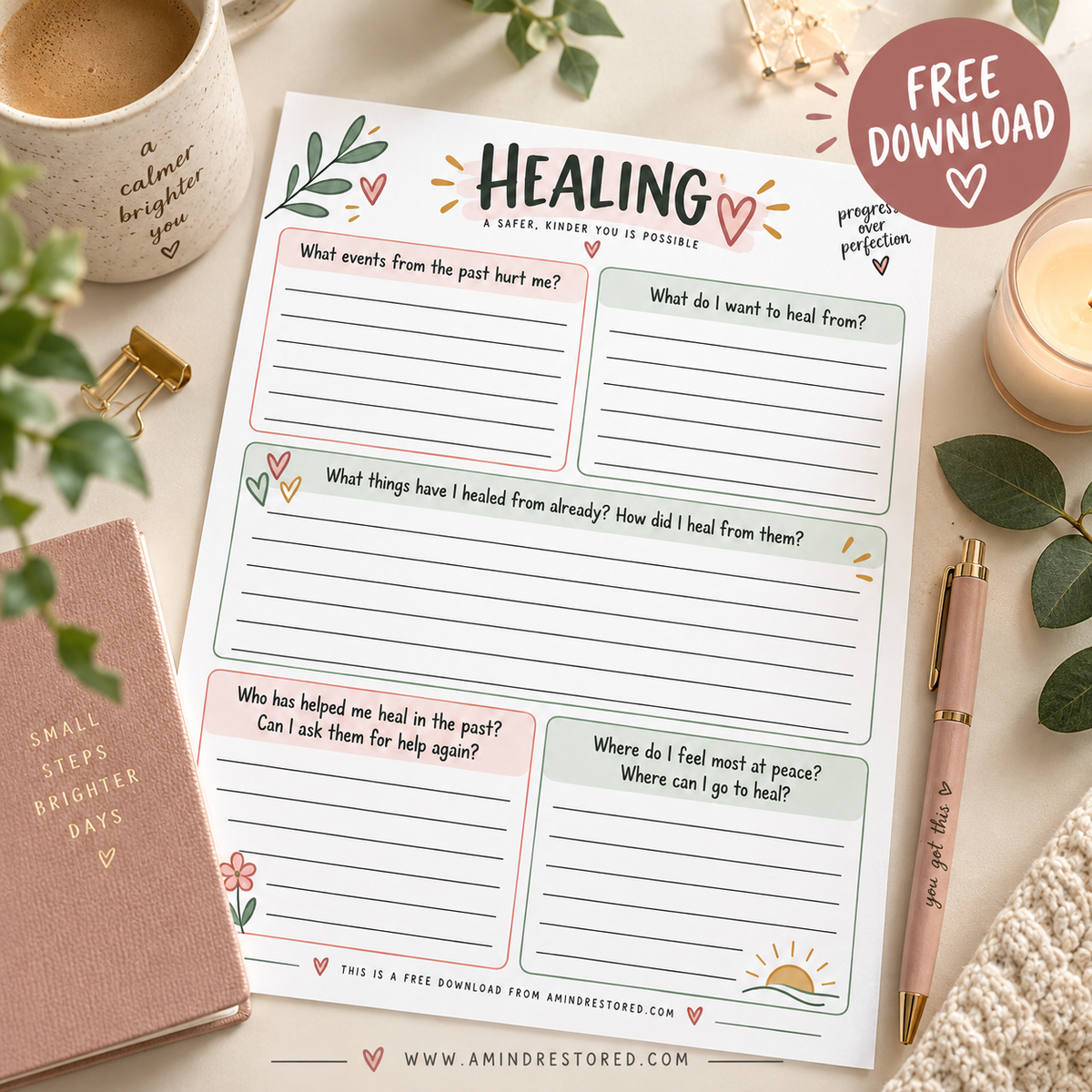 Healing Reflection Worksheet | Free Mental Health & Self-Reflection Printable
