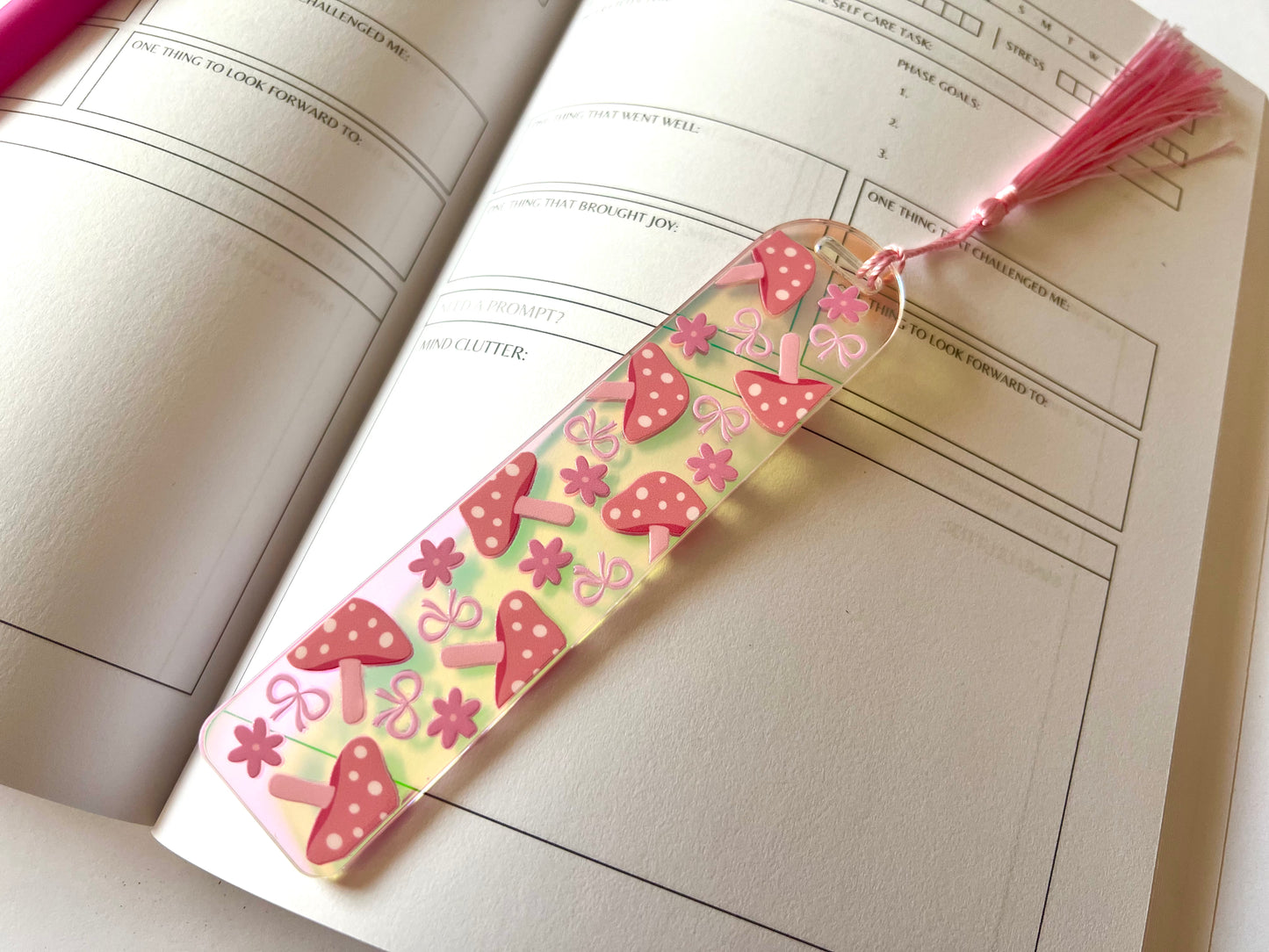 Pink Mushroom Holographic Acrylic Bookmark