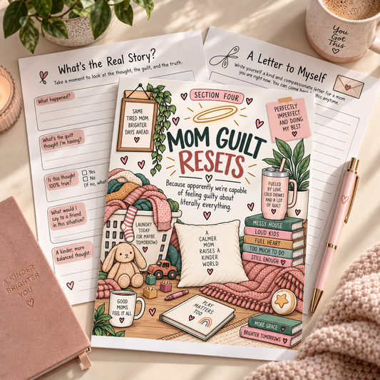 Mom Guilt Resets | 5-Minute Printable Worksheets for Mom Guilt, Comparison, Yelling & Self-Compassion